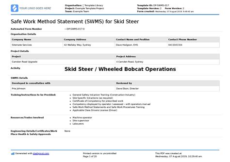 safe work method statement skid steer loader|skid steer loader safety.